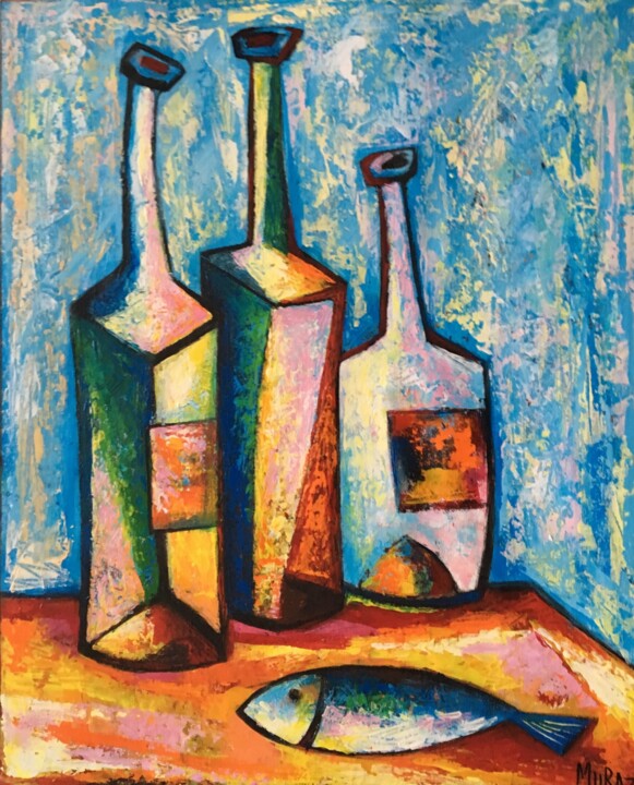 Painting titled "Three bottles" by Muraz Martirosyan, Original Artwork, Acrylic