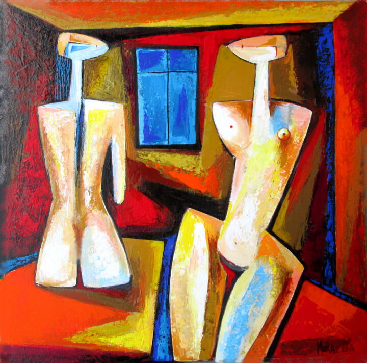 Painting titled "Conversation" by Muraz Muraz Martirosyan, Original Artwork, Acrylic Mounted on Wood Stretcher frame