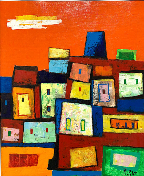 Painting titled "Sunny City" by Muraz, Original Artwork, Oil