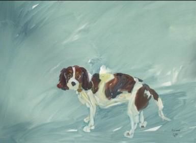 Painting titled "le chien de Dona :…" by Oxiane, Original Artwork, Oil