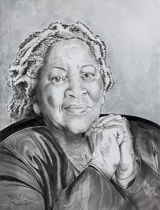 Painting titled "Toni Morrison" by Muriel Besnard, Original Artwork, Ink
