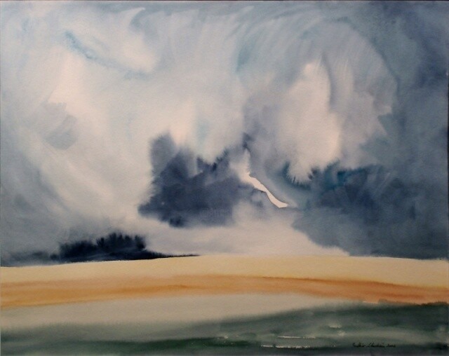 Painting titled "Ciel de pluie" by Muriel Buthier-Chartrain, Original Artwork