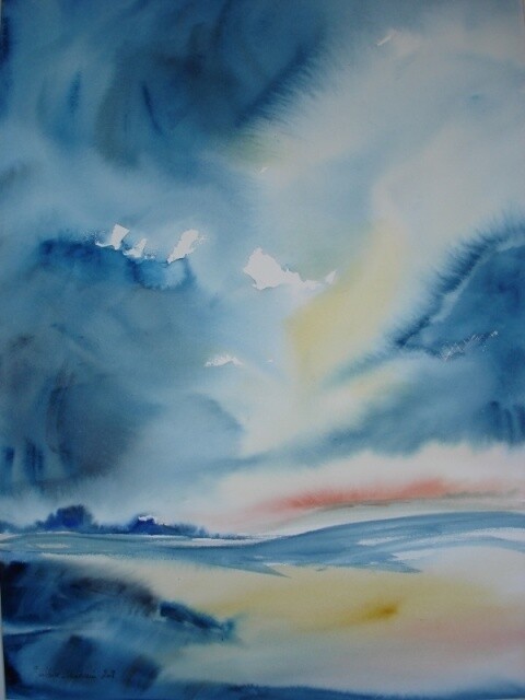 Pintura titulada "Ciel flamboyant 2" por Muriel Buthier-Chartrain, Obra de arte original, Oleo