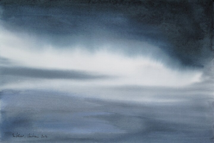 Peinture intitulée ""Bleutitude"" par Muriel Buthier-Chartrain, Œuvre d'art originale, Aquarelle