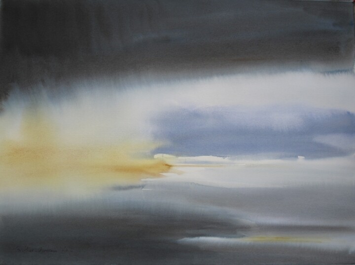 Peinture intitulée "Crépuscule" par Muriel Buthier-Chartrain, Œuvre d'art originale, Aquarelle