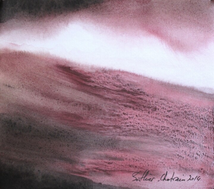 Malerei mit dem Titel "Emportée par la hou…" von Muriel Buthier-Chartrain, Original-Kunstwerk, Aquarell