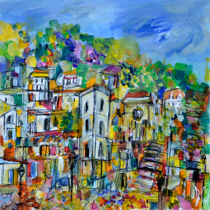 Peinture intitulée "La piccola città -…" par Muriel Cayet, Œuvre d'art originale, Acrylique