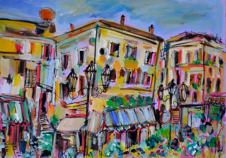 Peinture intitulée "Il quartiere del so…" par Muriel Cayet, Œuvre d'art originale, Acrylique