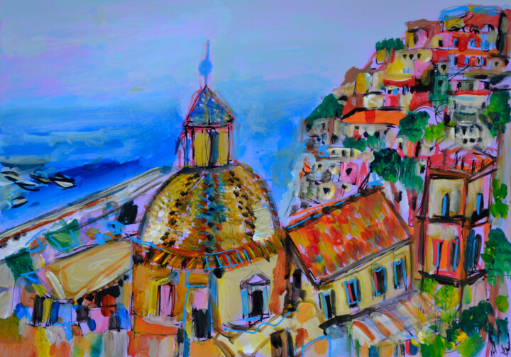 Painting titled "Positano in primave…" by Muriel Cayet, Original Artwork, Acrylic