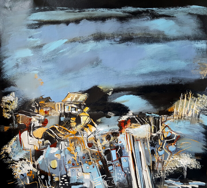 Schilderij getiteld "Au rythme des marées" door Muriel Cayet, Origineel Kunstwerk, Acryl