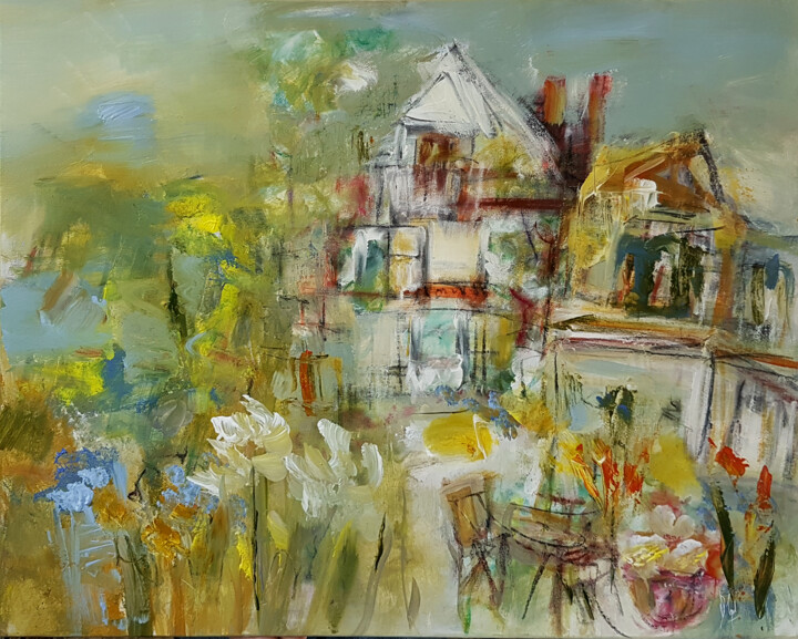 Painting titled "Villa d'été" by Muriel Cayet, Original Artwork, Acrylic