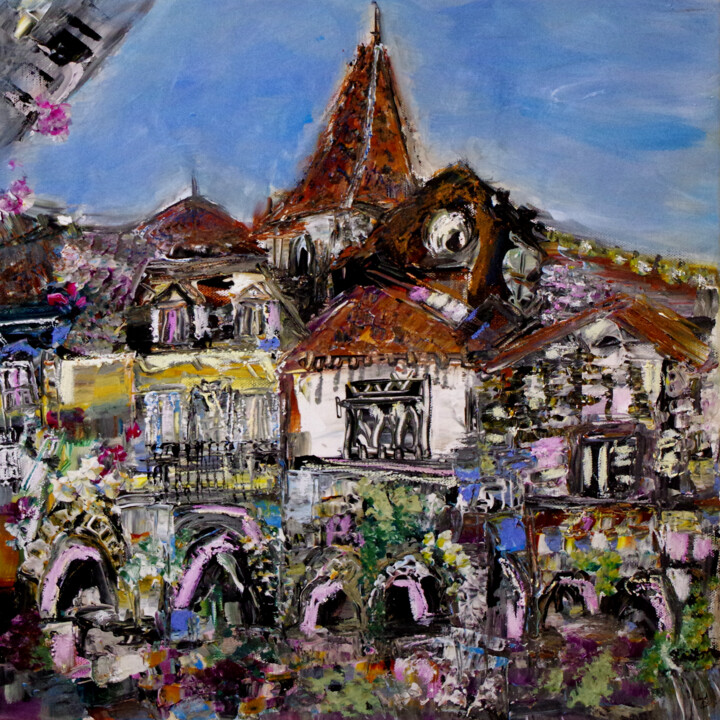 Painting titled "Village aux origines" by Muriel Cayet, Original Artwork