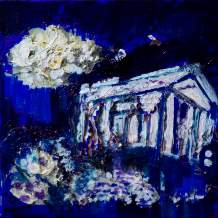 Painting titled "Temple bleu" by Muriel Cayet, Original Artwork, Acrylic