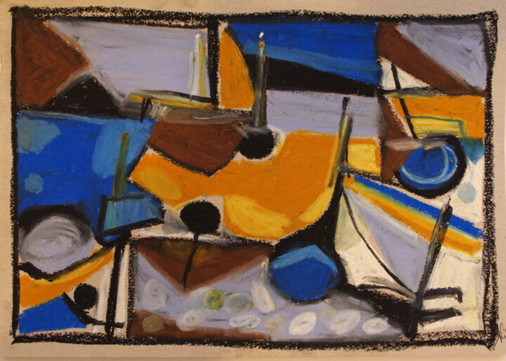 Painting titled "Cryptage d'horizon" by Muriel Cayet, Original Artwork, Pastel