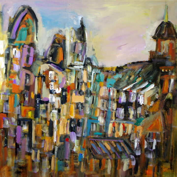 Painting titled "Rêves en façades" by Muriel Cayet, Original Artwork, Acrylic Mounted on Wood Stretcher frame