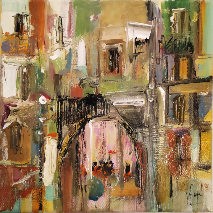 Painting titled "Villa Damien" by Muriel Cayet, Original Artwork, Acrylic Mounted on Wood Stretcher frame
