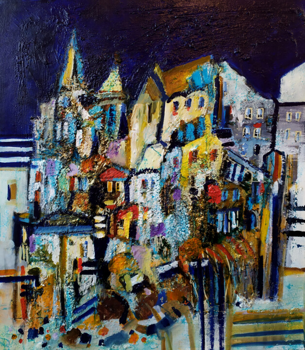 Peinture intitulée "Nachtstadt" par Muriel Cayet, Œuvre d'art originale, Acrylique Monté sur Châssis en bois