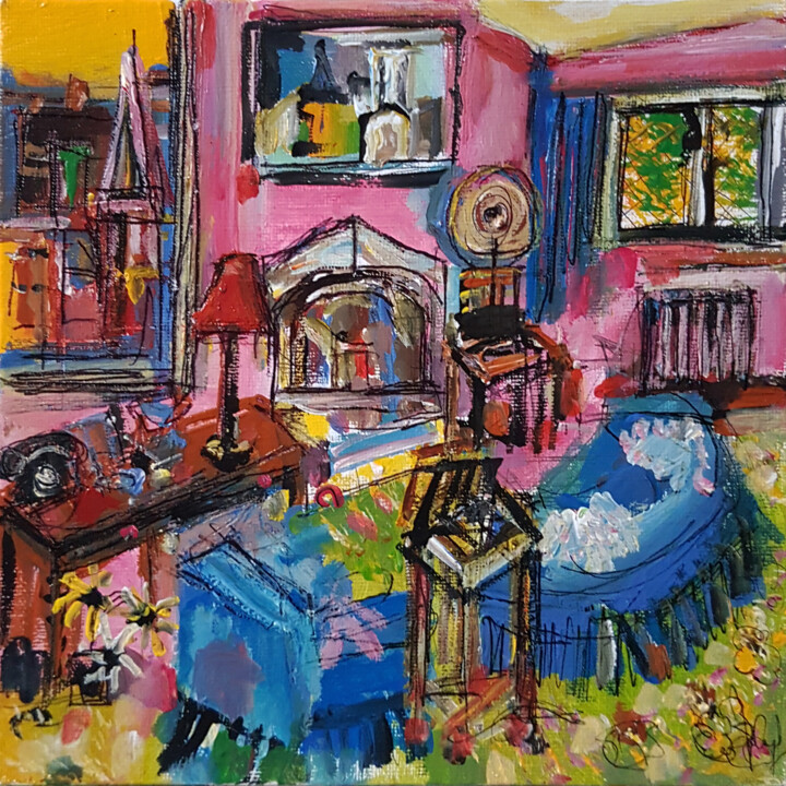 Painting titled "Chez soi comme au t…" by Muriel Cayet, Original Artwork, Acrylic Mounted on Cardboard