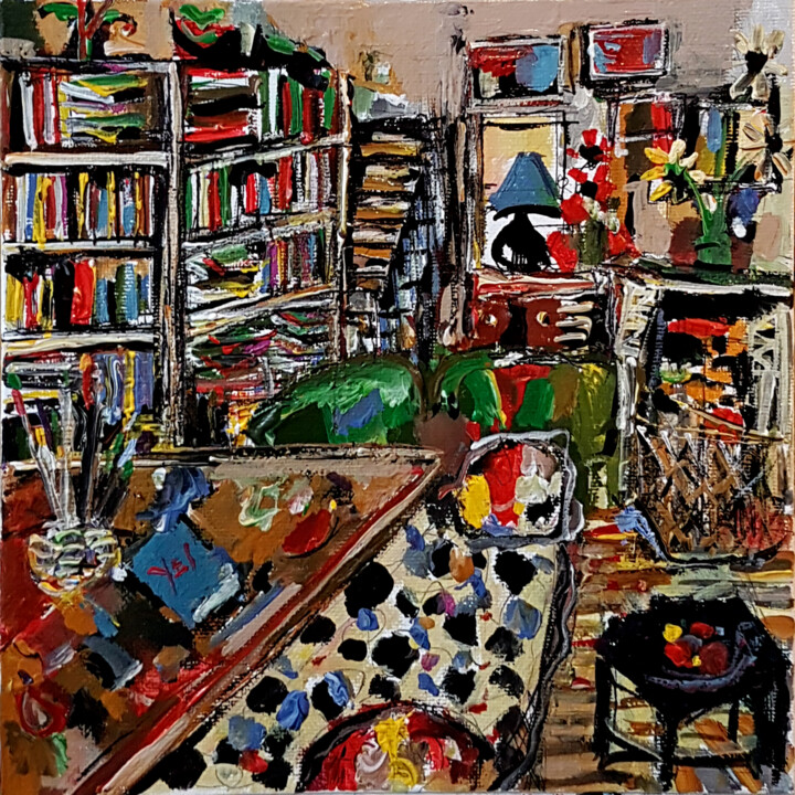 Peinture intitulée "Le bureau des "à fa…" par Muriel Cayet, Œuvre d'art originale, Acrylique Monté sur Carton