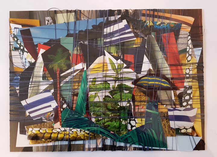 Collages titled "Ao longo dos anos" by Muriel Cayet, Original Artwork, Patchwork Mounted on Cardboard