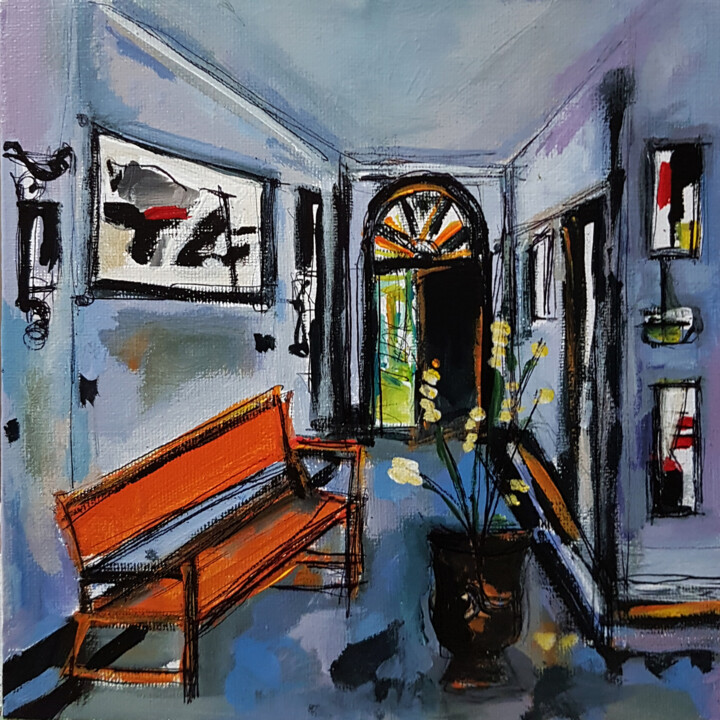 Peinture intitulée "L'entrée de l'artis…" par Muriel Cayet, Œuvre d'art originale, Acrylique Monté sur Carton