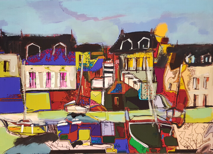 Peinture intitulée "Port-Flamand - Coll…" par Muriel Cayet, Œuvre d'art originale, Acrylique Monté sur Carton