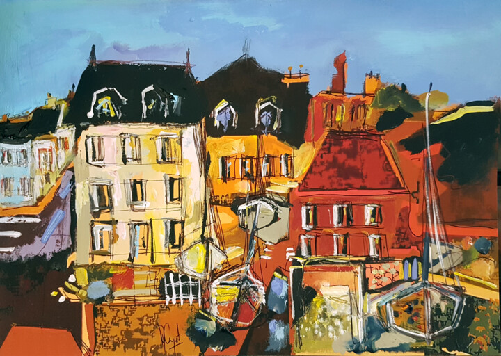 Peinture intitulée "Port-Citadin" par Muriel Cayet, Œuvre d'art originale, Acrylique Monté sur Carton