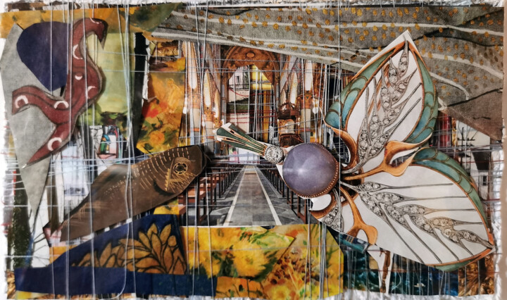 Peinture intitulée "Curiosités" par Muriel Cayet, Œuvre d'art originale, Collages Monté sur Carton