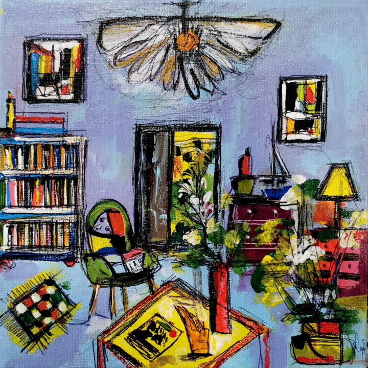 Peinture intitulée "La lampe papillon" par Muriel Cayet, Œuvre d'art originale, Acrylique Monté sur Carton