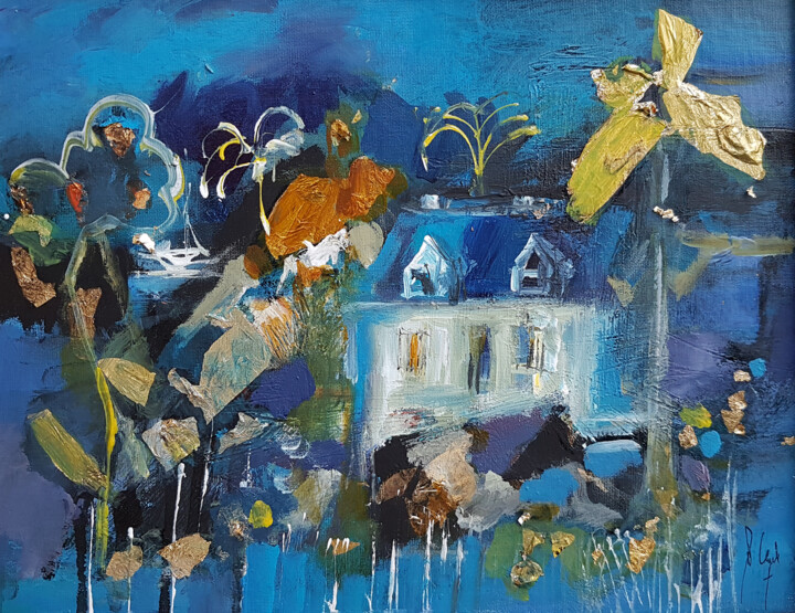 Картина под названием "Nocturne Saint-Malo" - Muriel Cayet, Подлинное произведение искусства, Акрил Установлен на картон