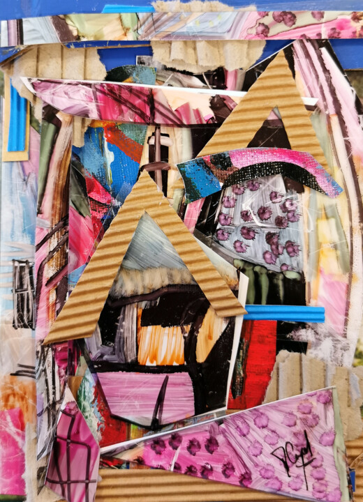 Collages titled "Maisons Mada" by Muriel Cayet, Original Artwork, Acrylic Mounted on Cardboard