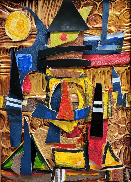 Collages intitulée "L'or du temps" par Muriel Cayet, Œuvre d'art originale, Collages