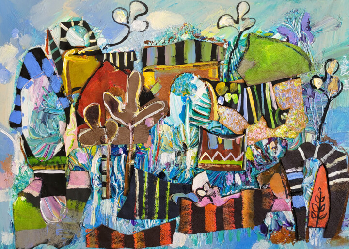 Peinture intitulée "Le jardin merveille…" par Muriel Cayet, Œuvre d'art originale, Acrylique Monté sur Châssis en bois