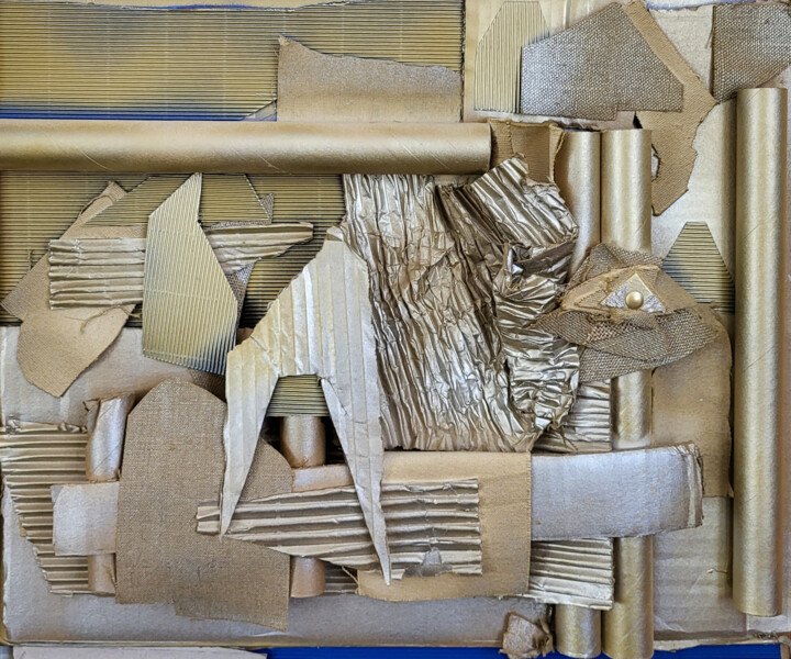 Collages titled "Architectonique FM" by Muriel Cayet, Original Artwork, Collages Mounted on Cardboard