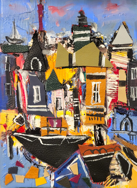 Peinture intitulée "Port-Village- Colle…" par Muriel Cayet, Œuvre d'art originale, Acrylique