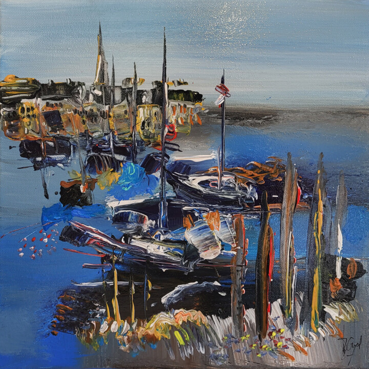 Painting titled "Havre malouin" by Muriel Cayet, Original Artwork, Acrylic Mounted on Wood Stretcher frame