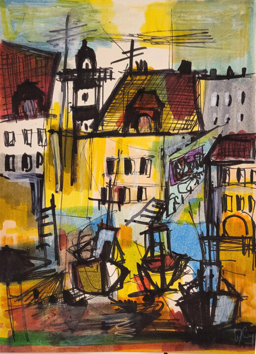 Painting titled "Couleurs à bâtir XVI" by Muriel Cayet, Original Artwork, Marker