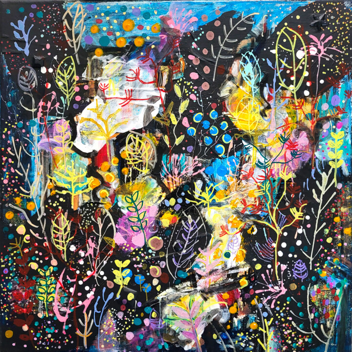 Pintura titulada "Jardin premier" por Muriel Cayet, Obra de arte original, Acrílico Montado en Bastidor de camilla de madera