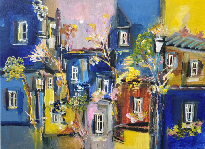 Painting titled "Intime dans sa mani…" by Muriel Cayet, Original Artwork, Acrylic Mounted on Wood Stretcher frame