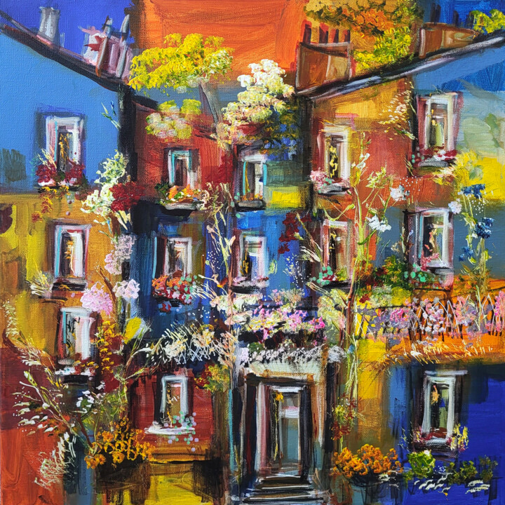 Painting titled "Quartier-sujet" by Muriel Cayet, Original Artwork, Acrylic Mounted on Wood Stretcher frame