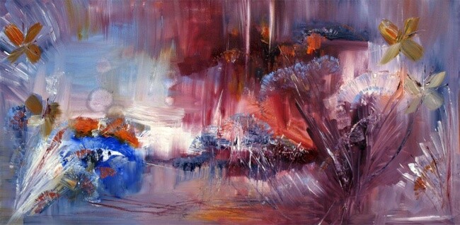 Pintura titulada "Le rideau de pluie" por Muriel Cayet, Obra de arte original, Oleo