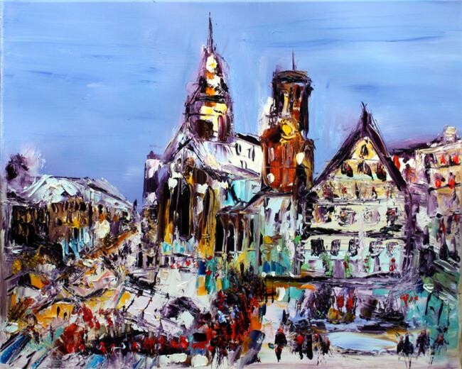 Pintura intitulada "Le marché de Noël" por Muriel Cayet, Obras de arte originais