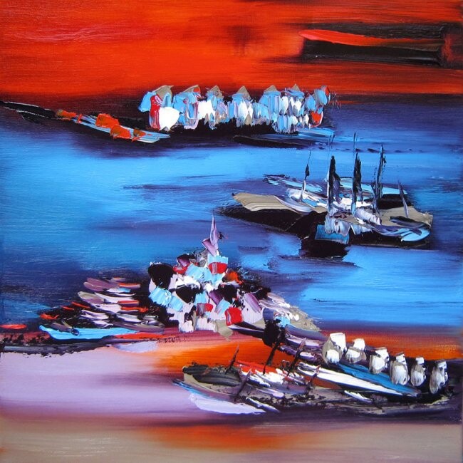 Painting titled "L'île noire 2010" by Muriel Cayet, Original Artwork, Oil