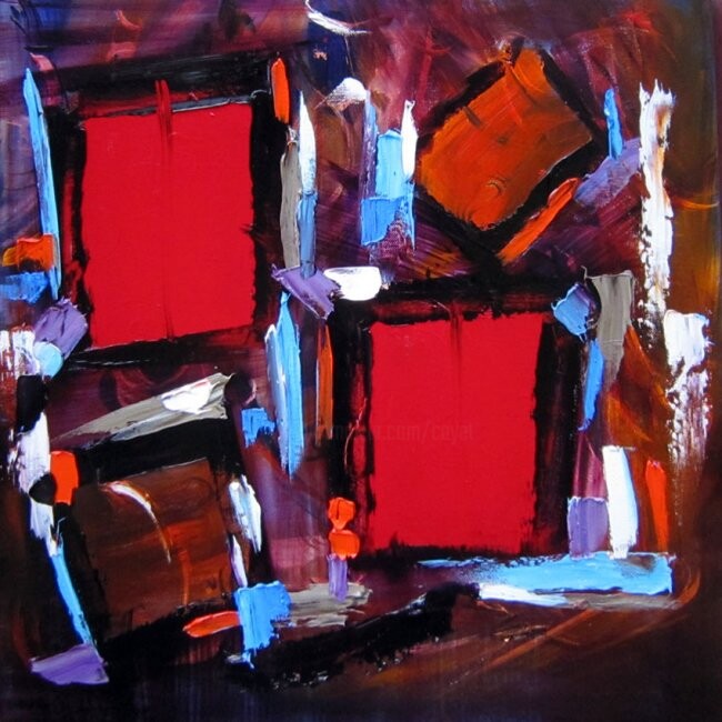 Painting titled "Porte rouge" by Muriel Cayet, Original Artwork, Oil