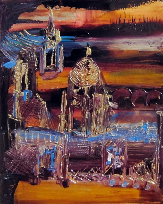 Malerei mit dem Titel "Venise des Ponts" von Muriel Cayet, Original-Kunstwerk, Öl