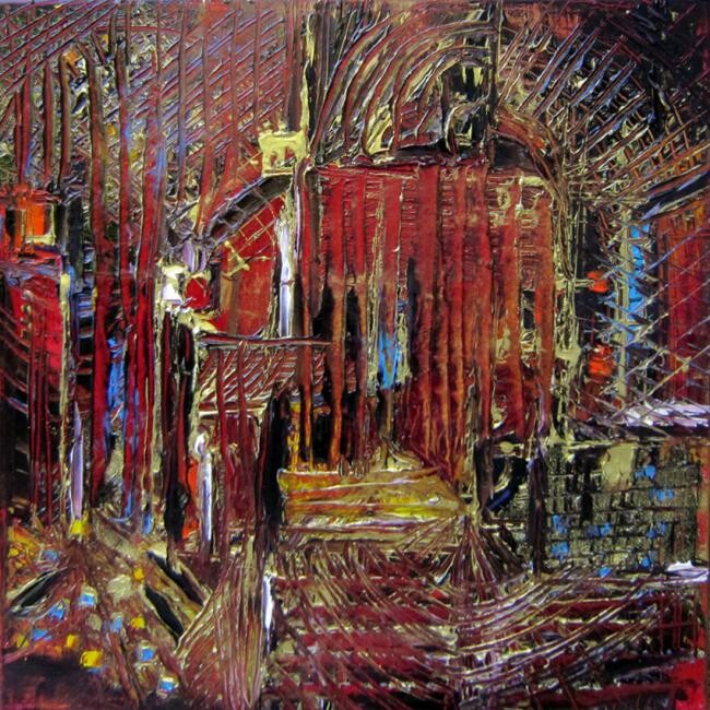 Painting titled "Le Grand Hall" by Muriel Cayet, Original Artwork, Oil