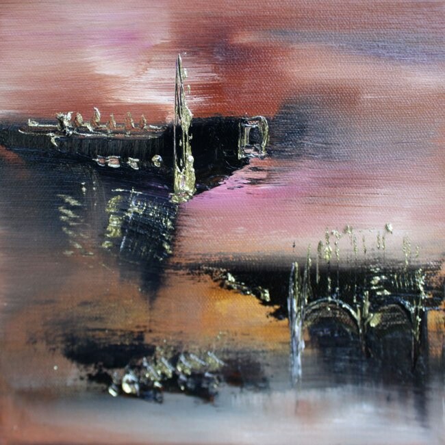 Pintura intitulada "Une cité rose" por Muriel Cayet, Obras de arte originais, Óleo