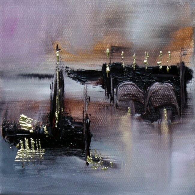 Peinture intitulée "Une cité flottante" par Muriel Cayet, Œuvre d'art originale, Huile