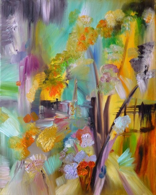 Peinture intitulée "Le rideau jaune - C…" par Muriel Cayet, Œuvre d'art originale