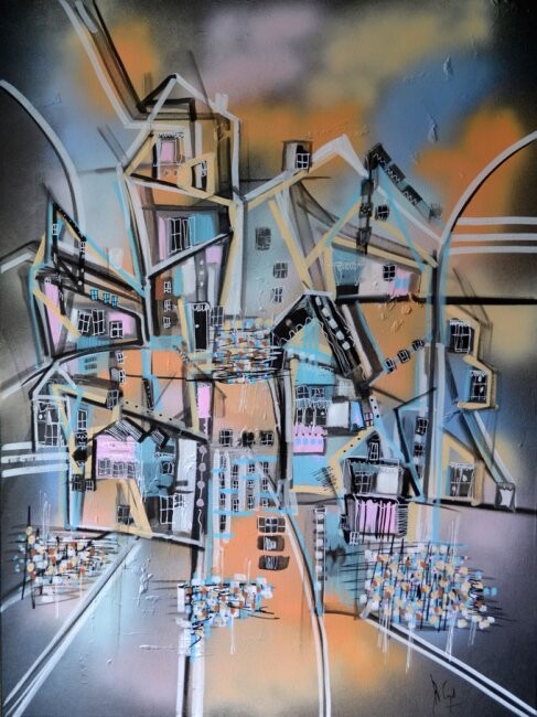 Painting titled "Rue de l'Arcade 1970" by Muriel Cayet, Original Artwork